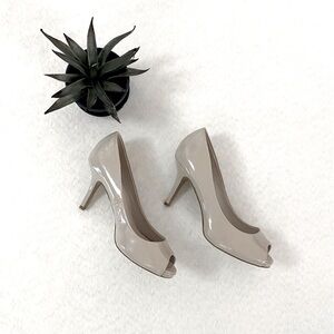 LeChateau Patent Peep Toe Pumps